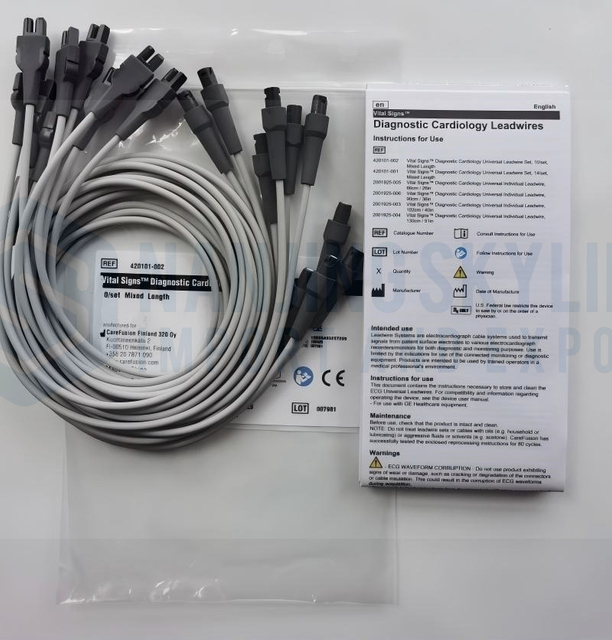 CareFusion GE Original Vital Signs Diagnostic Cardiology Universal Leadwire. 10/set Mixed Length. REF: 420101-002