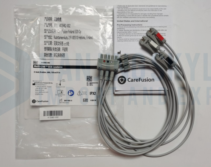 CareFusion GE Original Multi-Link ECG Leadwire. 3-lead, Grabber, AHA, 130cm/51in. REF: 412682-002