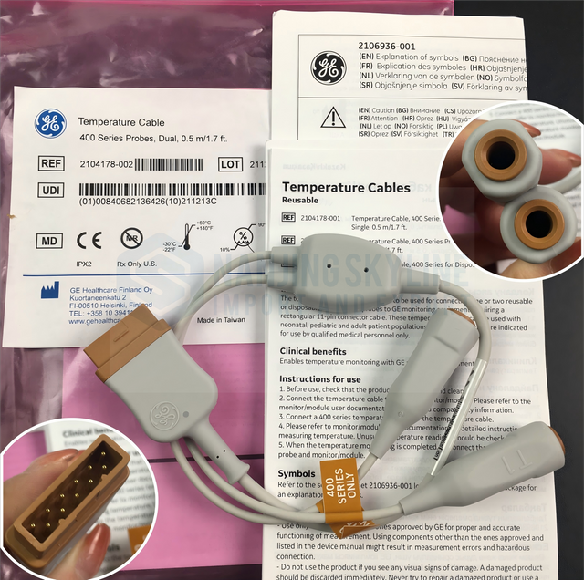 GE Original Imported Split Type Dual Body Temperature Cable 0.5m Machine End Square 11 Pin Order Number 2104178-002