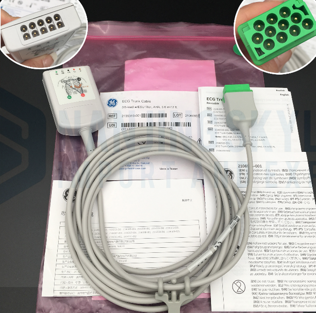 GE Imported ECG Extension Cord Machine End American Standard Three/five Lead Adult ESU Filter 3.6M Order Number 2106310-001