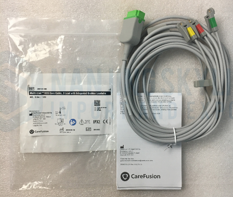 CareFusion GE Original Multi-Link ECG Care Cable, 3 Lead with Integrated Grabber Leadwire, IEC, 3.6m/12ft. REF: 2021141-001